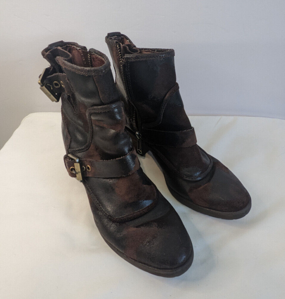 Donald J Pliner Delta Moto Boots Espresso Brown 6.5 Distressed Ankle Buckles